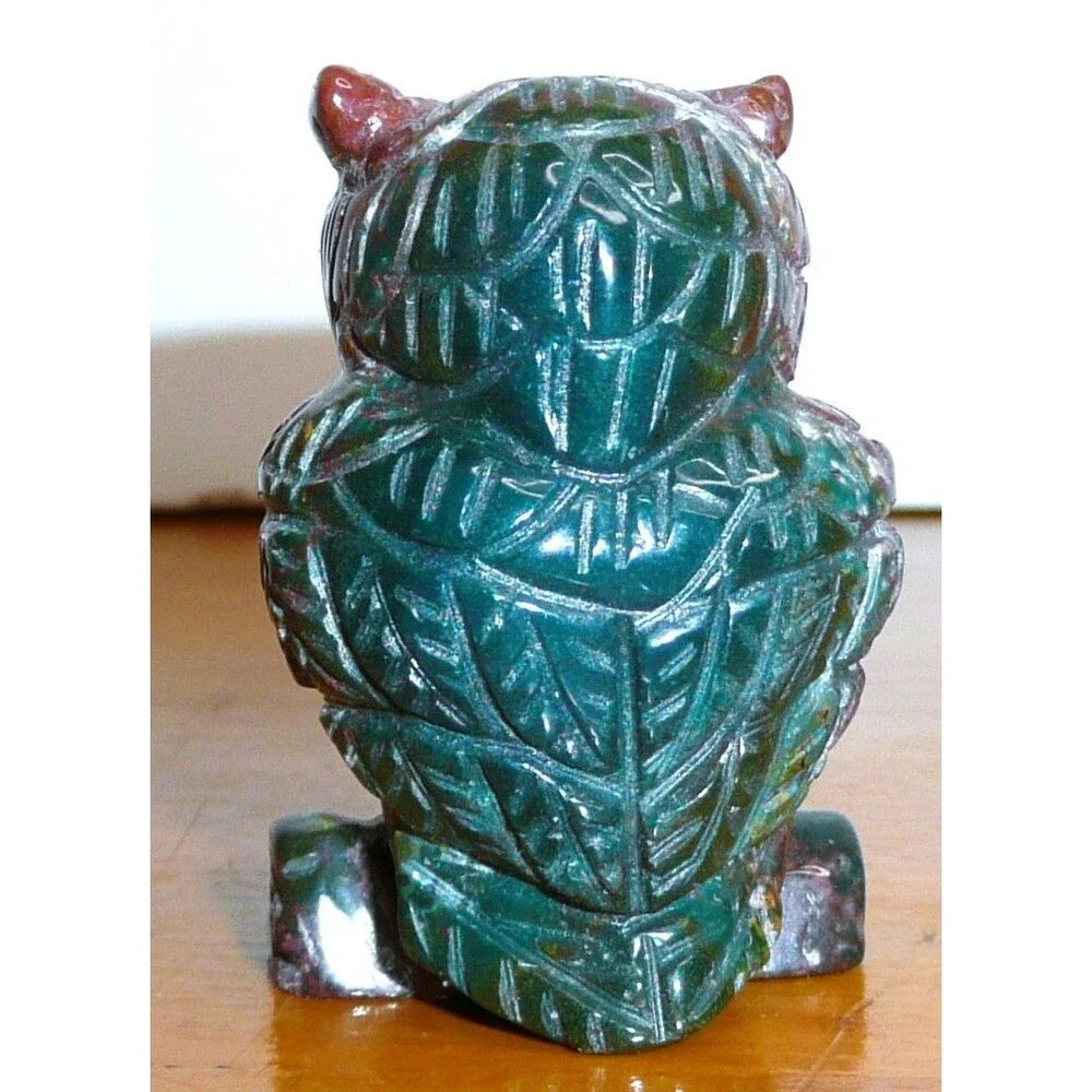 Natural Stone Carved Owl Yellow Eyes ~ Dragon Blood Stone? ~ healing figure 2